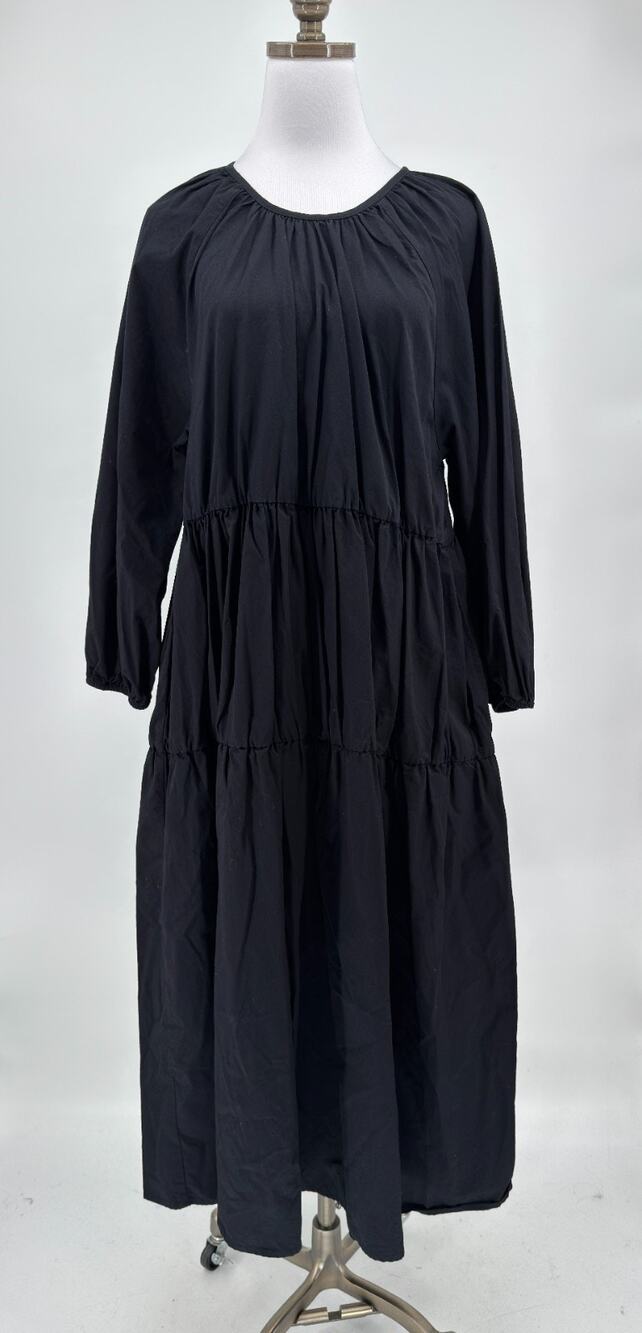 Sundry Black Woven Cotton Long Sleeve Tiered Maxi Dress Sz 2 US M
